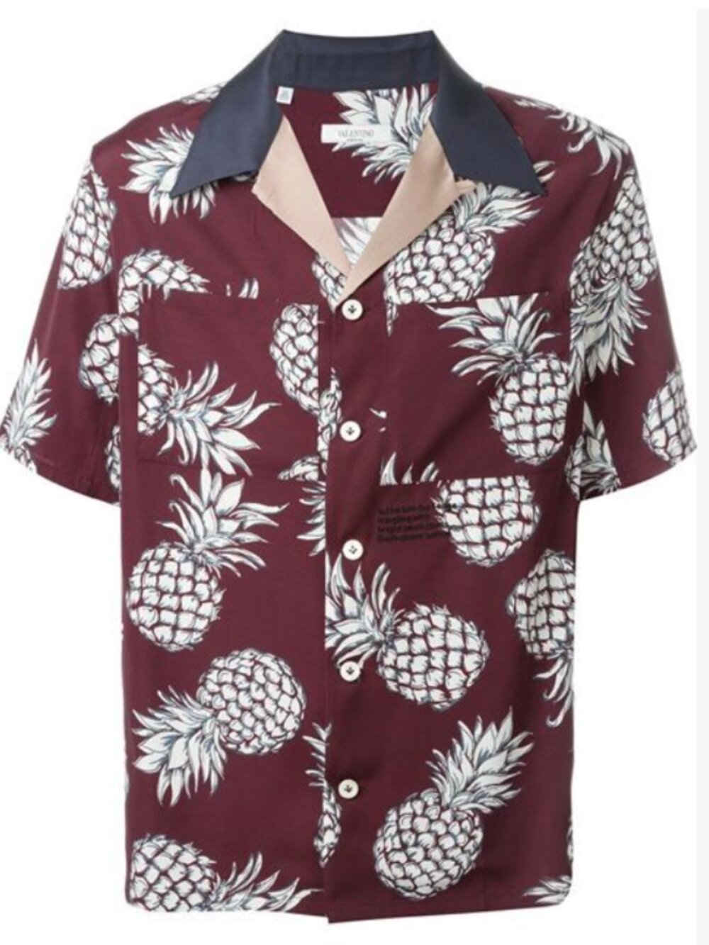 Valentino Mens Pineapple Print Short Sleeve Button-Down Shirt Red Size 39